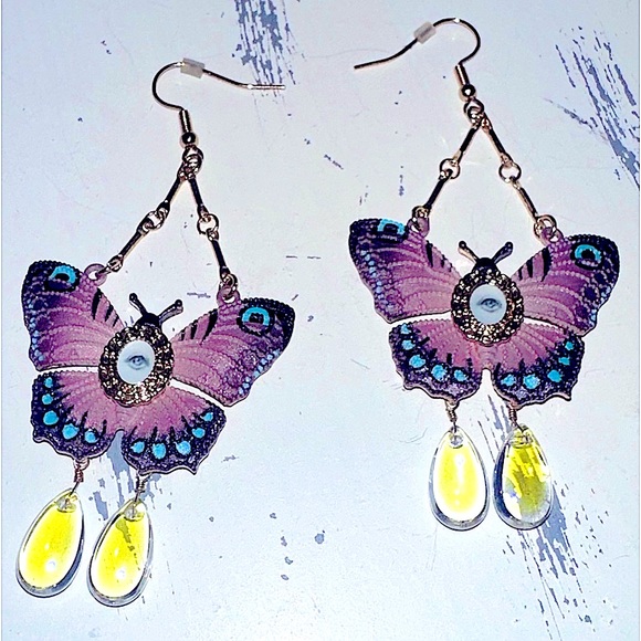 EVIL EYE BUTTERFLY EARRINGS - Picture 2 of 9